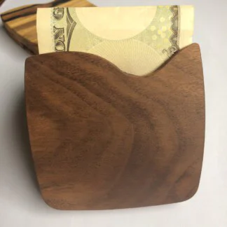 【受注生産】バネ内蔵逆さで落ちない 木製マネーホルダー ウォールナット マネークリップ