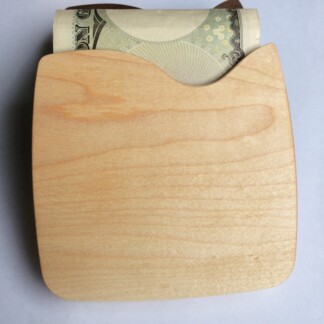 【受注生産】バネ内蔵逆さで落ちない 木製マネーホルダー メープル マネークリップ