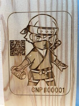 【web3.0】ninjart木遁 試作No.0001 Cryptninjya /CNP 木にレーザー刻印
